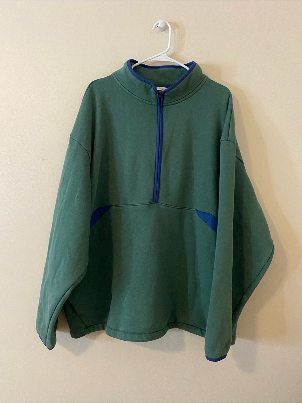 DSG Cotton Green oversized Half-Zip Pullover with Blue Trim XL